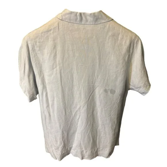 Max Mara Light Blue Linen Short Sleeve Button Front Collared Blouse Top Sz 8 - Picture 2 of 7